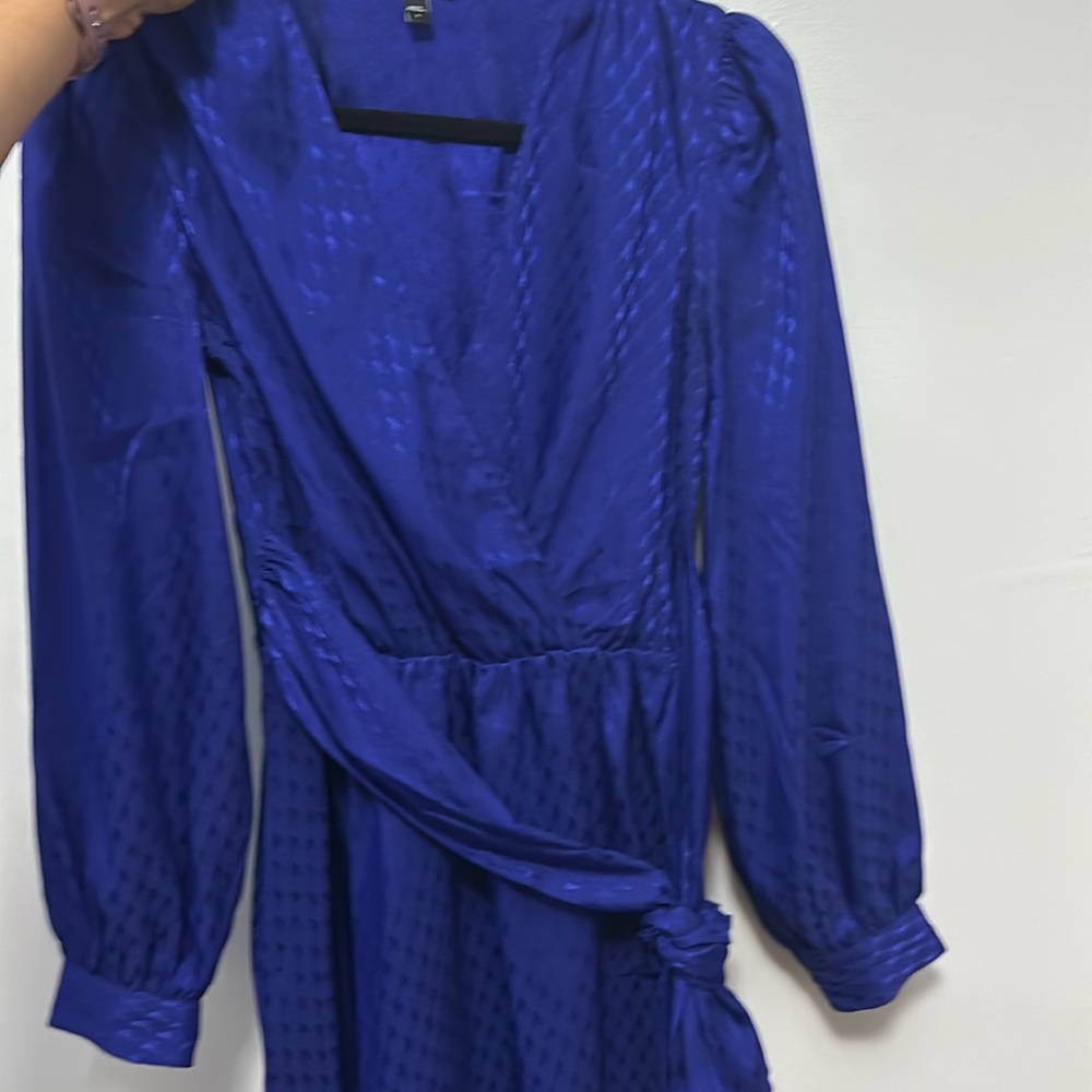 Express blue Satin Long Sleeve Tie Waist Mini Dress. Never worn!